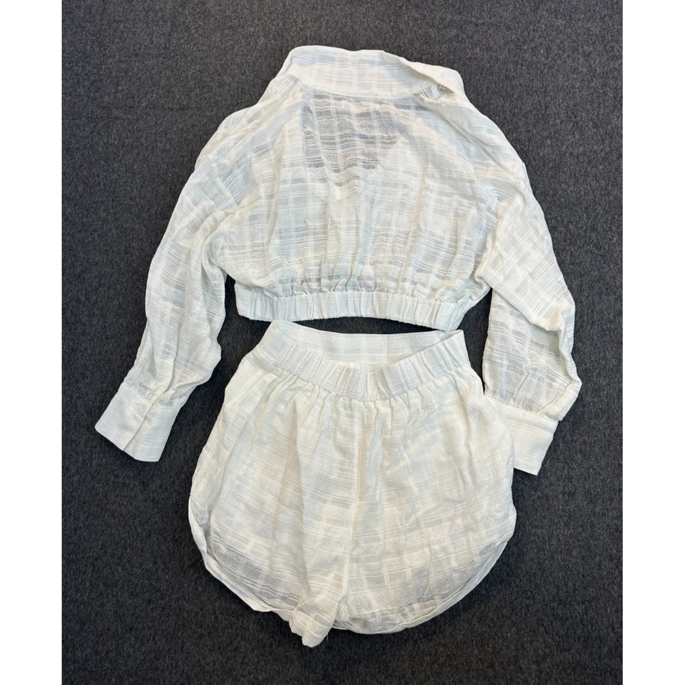 Mustard Seed White 2 Piece Cotton Textured Twist Crop Top & Shorts Set Small - Picture 14 of 16